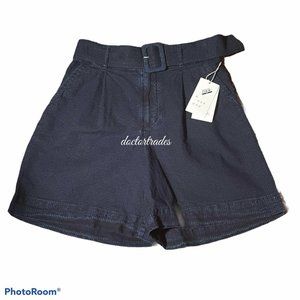 NWT New Women's Belted High-Rise Shorts Indigo